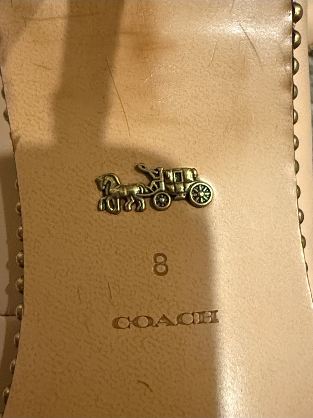 Coach Tan Nude Cream Pointed-Toe Gold Stud Trim Pumps Size 8 - Picture 12 of 16
